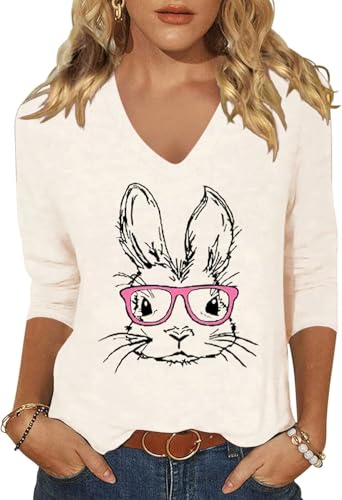Image of Womens 3 /4 Sleeve V Neck Valentine T Shirts Love Heart Printed Graphic Tee Tops