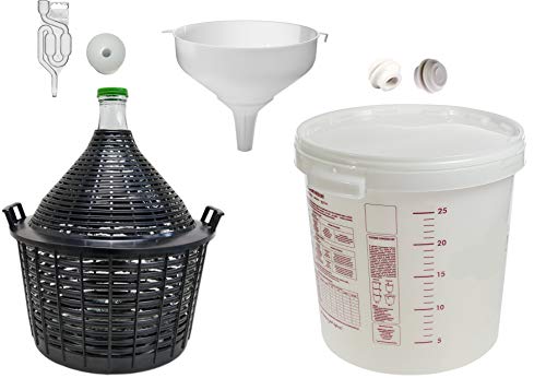 lilawelt24 WEINSET :GÄRBALLON 10 L + Gärbehälter 30L +Trichter+ Gärrohr+ Stopfen, Gäreimer, Gärfass, Gallone, Gärbehälter, Glasgärballon