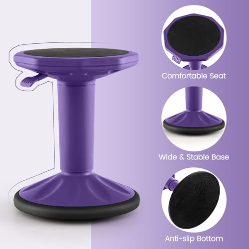 Image of Giantex Wobble Stools for Classroom Seating, 24 inch Wiggle Stool with Adjustable Height, Sitting Balance Chair for School Active Learning, Office Stand Up, Flexible Seating Wobble Chair (Purple)