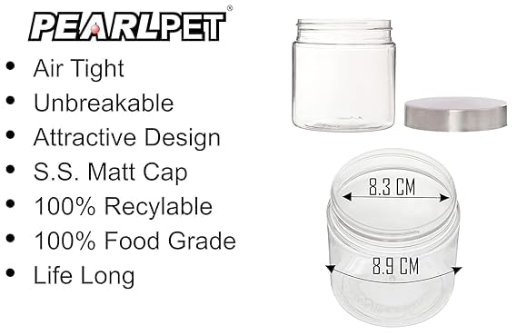 Image of PEARLPET Plus Range Plastic Storage Jars & Containers For Kitchen |Stackable |Air Tight| Steel Cap Jar, Food Grade | Bpa-Free|3 pieces of 200 Ml