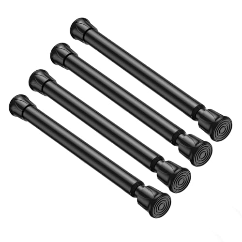 Image of 4 Pack Small Spring Tension Curtain Rod 8 to 12.5 Inch, Thin DIY Tension Rods No Drill for Slim Window Cupboard Closet Sidelights, Black