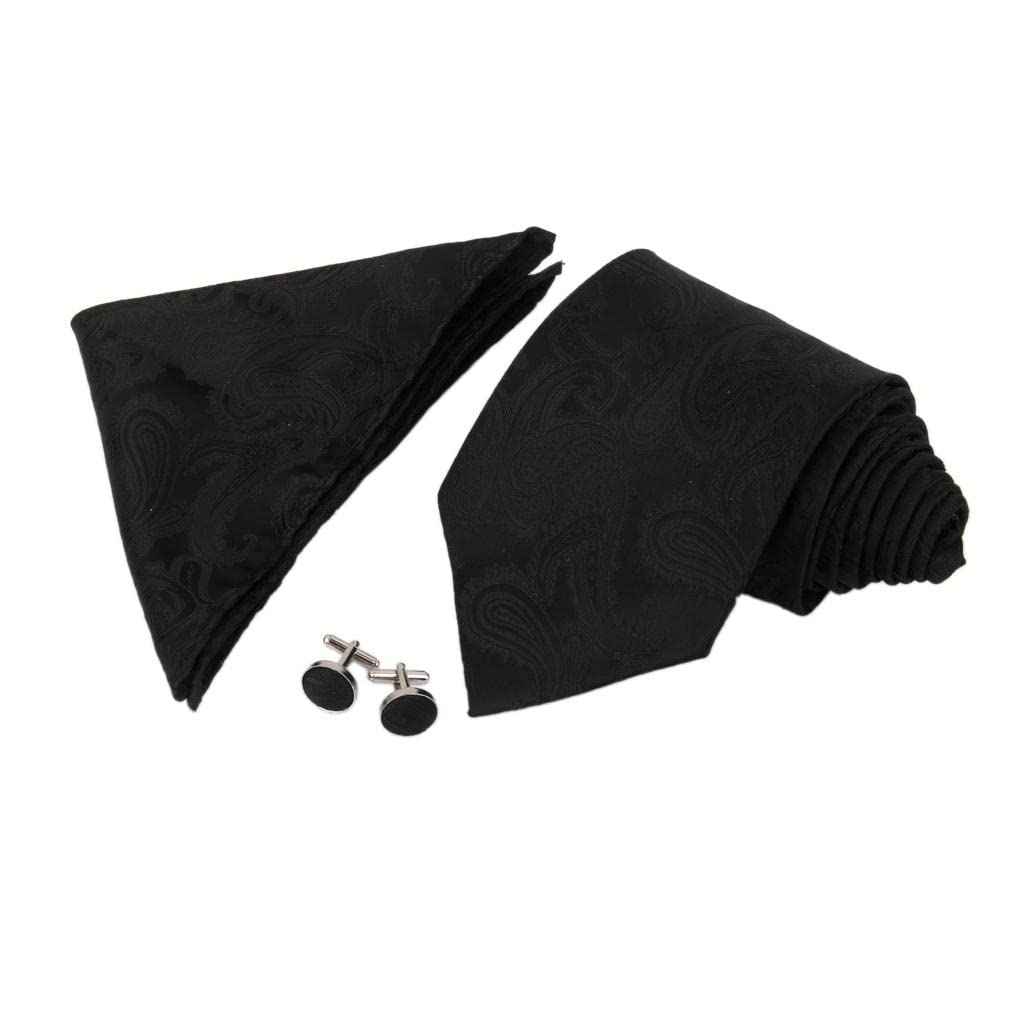 nivaa Mens Jacquard Neck Tie Hanky Cufflinks set Wedding Neckwear Black-picture-47