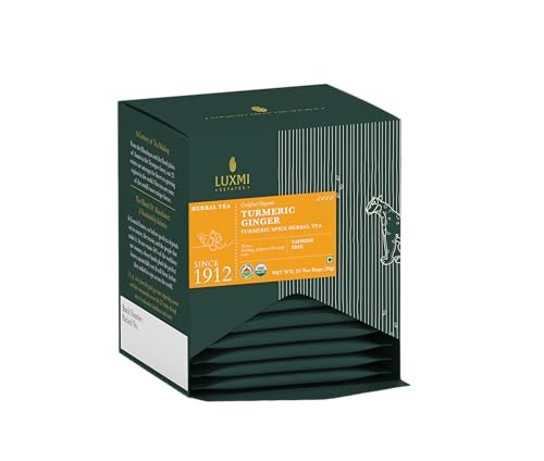 Image of LUXMI Estates Turmeric Ginger Herbal Tea 15 Tea Bags (30 Gram)Pack Of 6|Certified Usda Herbal Tea|Organic Turmeric,Ginger,Cardamom,Black Pepper|Healthy Response To Inflammation (90 Cups)