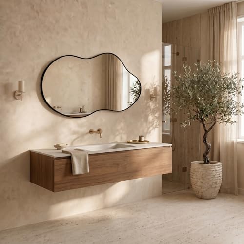 Image of Irregular Wall Mirror 24x40 Inch Wall Mirrors Decorative Black Modern Asymmetrical Abstract Mirror for Bathroom Bedroom Living Room Entryway Hallway