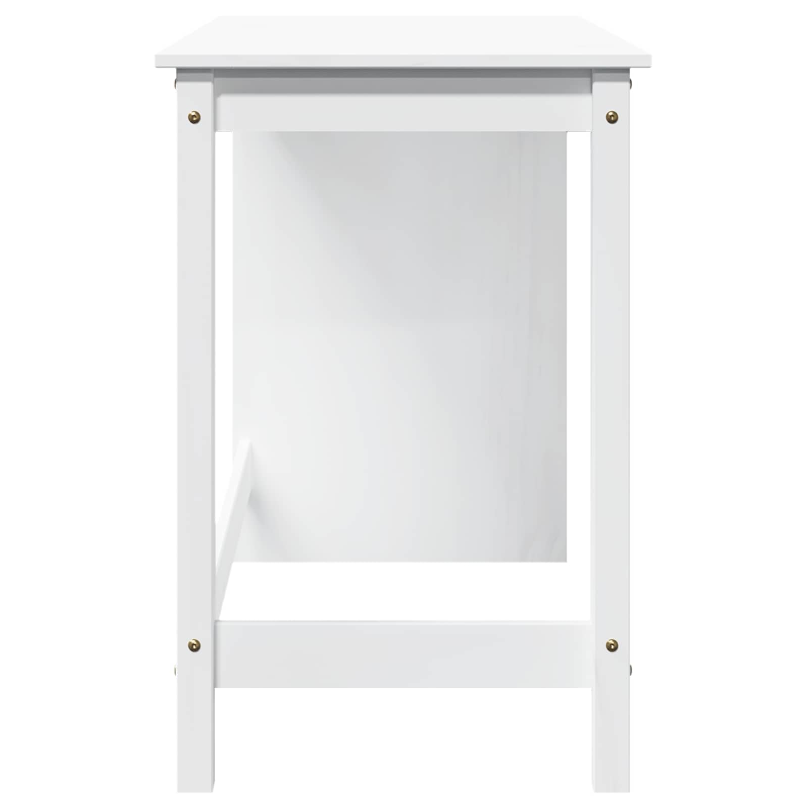 Białe biurko 112 x 50 x 75 cm z litego drewna sosnowego do domowego biura, gabinetu, pokoju młodzieżowego i dziecięcego, z zarządzaniem kablami, półką na klawiaturę, regałem i szufladą