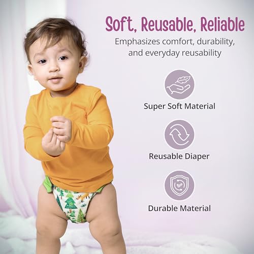 Image of LuvLap Reusable Baby Cloth Diaper, Double Leak Guard, High Absorption, Quick dry, Stain-Proof Comfort & Protection, 3m+, adjustable waist & height with snap buttons, Absorbent insert, Pink Umbrella