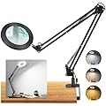 Large 10X Magnifying Glass with Light, 5 in Real Glass Stand Lighted Magnifier, 3 Color Modes Steepless Dimmable LED Magnifying Desk Lamp with Clamp, Hands Free for Close Work Crafts Hobby
