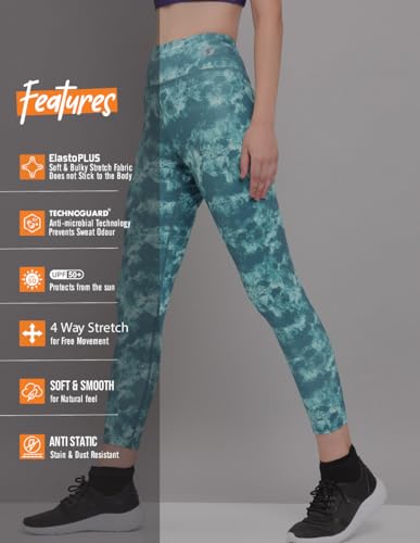 Image of TECHNOSPORT Womens Skinny Fit Activewear Tights for Running, Gym, Sports and Regular Use, Antimicrobial and Printed