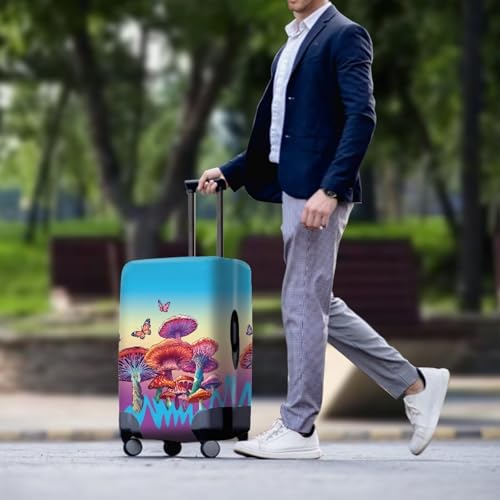 Mushrooms And Butterflies Luggage Protector Set Travel Luggage Cover Protector Stretchy Washable Suitcase Cover With Zippers for 18-32 Inch Luggage Protector for Suitcase Suitcase Cover-XL3