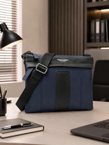 Image of Police Premium Satchel Bag for Men | Stylish Crossbody Sling Bag | Front Utility Pocket | Spacious Main Compartment | Adjustable Shoulder Strap | Everyday Office & Travel Bag | Blue /Black