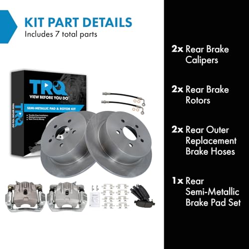 Image of TRQ Rear Brake Pad and Rotor Set Semi Metallic Rotors Calipers Compatible with 2009 Subaru Legacy