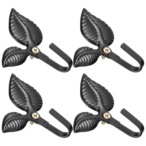 FUOYLOO 4 Ganchos de Pared Retro de Hierro Forma de Hoja Perchero Metálico Multifuncional Negro para Colgar Abrigos Llaves y Toallas en Baño Dormitorio o Pasillo