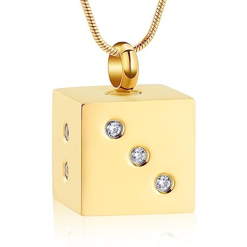 Hearbeingt Stainless Steel Cremation Jewelry for Ashes, Dice Memorial Urn Necklace for Men, Keepsake Pendant