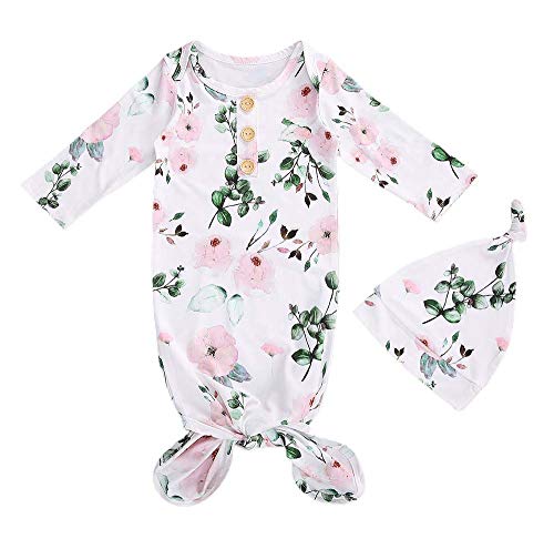 Newborn Baby Girl Boy Floral Nightgowns Sleepwear Romper Sleeping Bag Pajamas Set Baby Gift (J-Pink+Green, 0-3 Months)