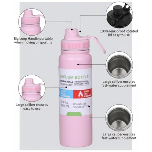 Image of Insulated Stainless Steel Water Bottle with Leakproof Lid | Double Wall Vacuum Flask | Keeps Cold 24 Hrs & Hot 12 Hrs | BPA-Free Wide Mouth Sports & Travel Water Bottle (Pink)