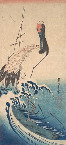Toile Ando Hiroshige grue et surf 60x90cm pour décoration salon