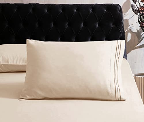 Image of Mocassi Hotel Luxury 1800 Thread Count Bedding Pillowcases King Size Set of 2 - Pillow Covers - Pillow Protector - Cooling Pillowcases (Set of 2 King Size 20 inch x 40 inch, Cream)