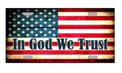 in God We Trust American Flag Metal License Plate