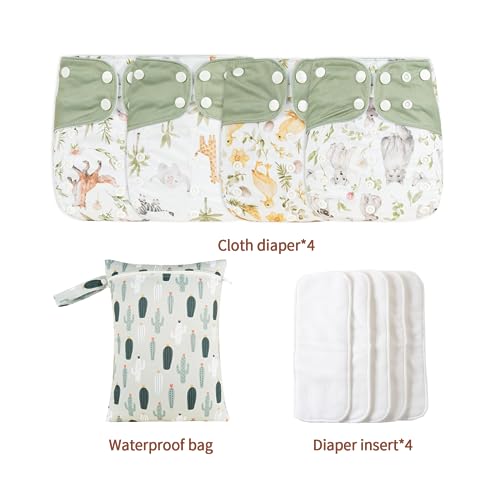Image of HappyFlute 9 Sets Newborn Baby Cloth Pocket Diapers Adjustable Reusable for Baby Boys and Girls(6-33 pounds,0-3 Years),One Wet Bag+4Diapers and 4Inserts (AD10)