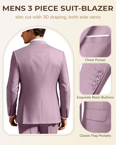 Image of Men's 3 Piece Slim Fit Suit Set, Two Button Blazer Solid Jacket Vest Pants Wedding Business Suit