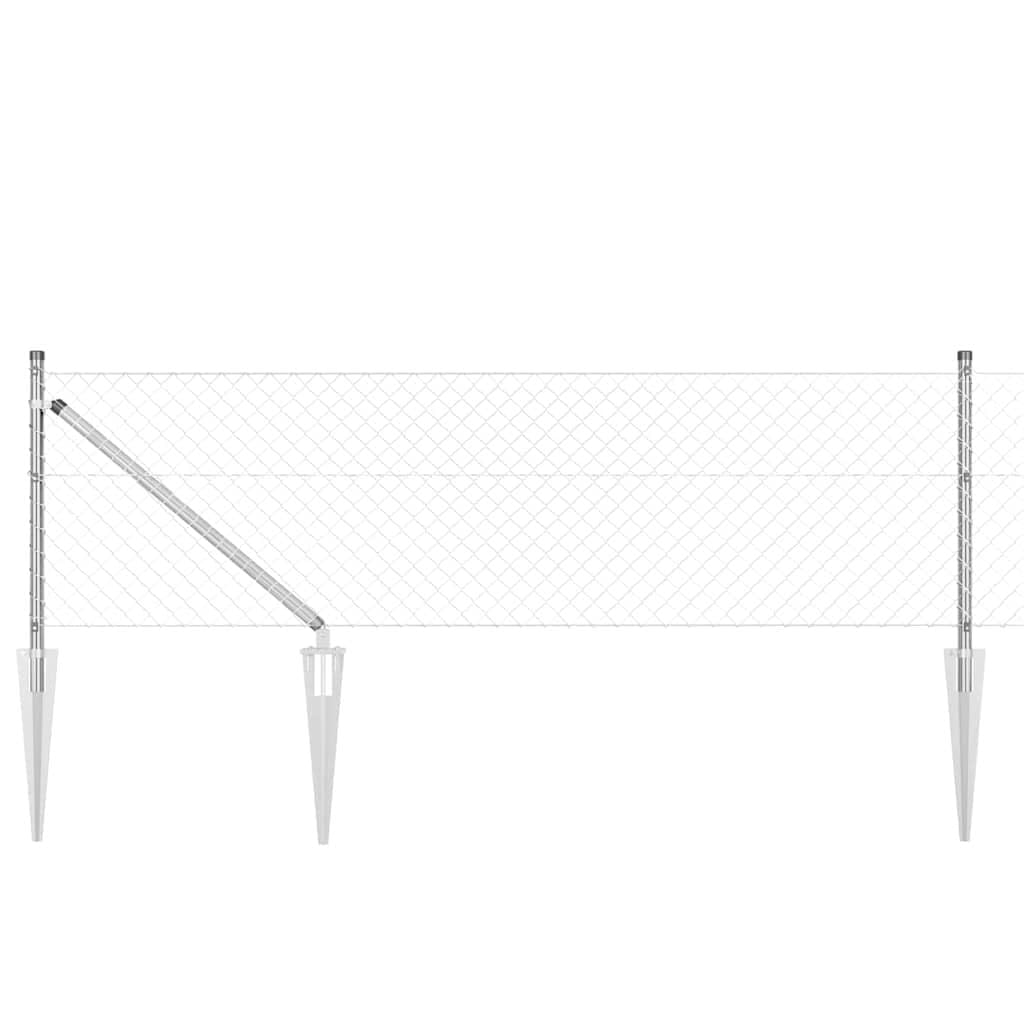 Fence Post Silver 10 x 0. 6 m (40 x 40 mm mesh) Steel Garden Boundary Outdoor Kit with Spike Posts for Terrace Lawn Patio Security and Decorative Enclosure Weather Resistant Coated Corrosion Proof