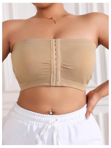 Image of WDIRARA Women's Plus Size Strapless Front Closure Bandeau Bra Seamless Wireless Bralette Tube Top