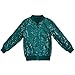 Girls Sequin Tops Coats Full Zipper Collar Long Sleeve Holiday Top Carnival Jackets Splicing Dressy Blouses Army Green