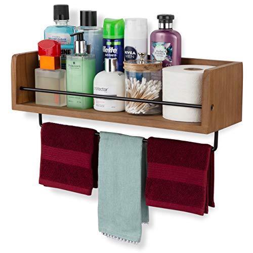 Rustic State William Wall Mount Wood Floating Shelf With Rail & Towel Bar For Kitchen Bathroom Bedroom Nursery Laundry Living Room Décor Storage - Spice Rack Display - 22.25 Inch - Walnut #TOP4