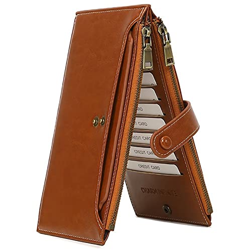 Wallet for Women RFID Blocking Multi Credit Card Holder Vintage Clutch Purse Anti-Theft Travel Phone Purse Wallet, Brown, One Size