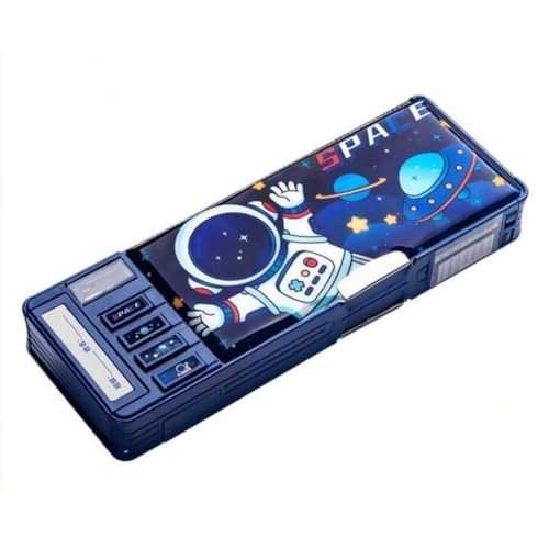 Image of Storio Space Theme Magnetic Pencil Box for Kids, Space Pencil Box for Boys & Girls, Stationery Box, Buttons Operated Pencil Box for Kids (with Accessories)
