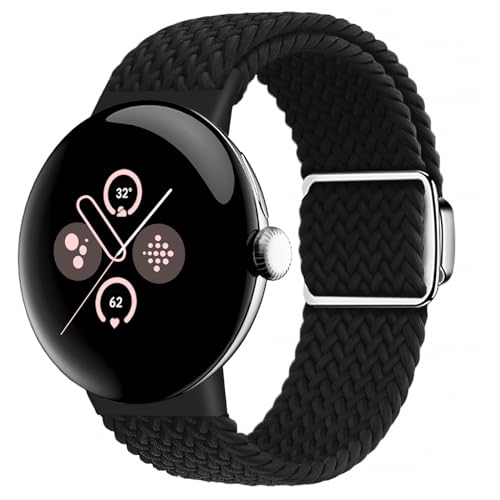 Eiavike Braided Magnetic Band Compatible with Google Pixel Watch/Pixel Watch 2, [Upgraded Magnets do not fall off] Adjustable Stretchy Nylon Strap for Pixel Watch 2 1 Wristbands Women Men (Black)