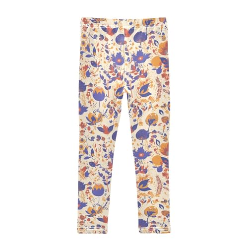 KLL Floral Beige Scandinavian Little Girls Leggings Stretchy High Waisted Yoga Pants Exercise2