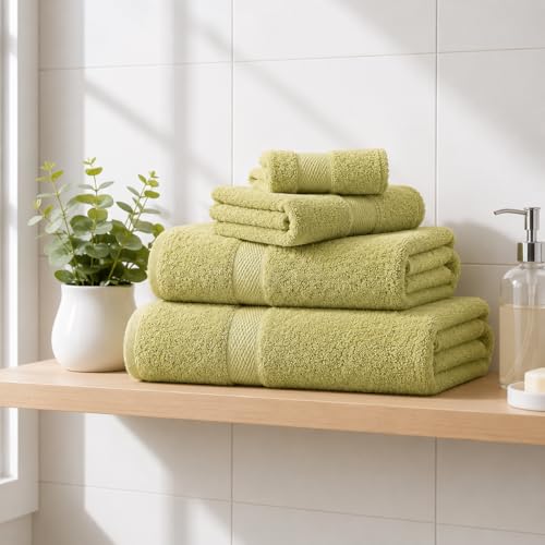 Image of Sulfar 100% Combed Cotton, Quick Drying Highly Absorbent Thick Bathroom Towels, Luxury Bath Towel Set (Pack of 4, 70 X 140 cm) - 600 GSM (Misty Green)