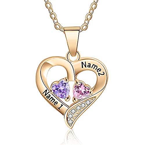 lorajewel Collier Personnalisé Prénom Collier Femme Coeur Pendentif Chaine Argent Femme Pour Maman Fille Cadeau de Noël/Anniversaire/Fete des meres/Saint Valentin Or Cover