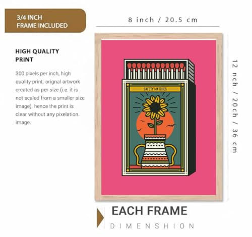 Image of BLINKART Matchbox Fire Aesthetic Modern Art Walls With Frame | Natural Wood Texture | Living Room Bedroom Office Wall Decoration | Poster Home Decor Frames Wall Bedroom | 12x8 Inches (D73)