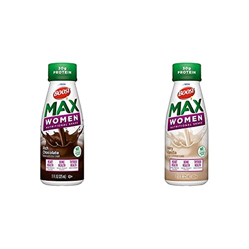 BOOST Max Women Nutritional Drink, Vanilla, 11 fl oz (Pack of 12) + BOOST Max Women Nutritional Drink, 30g Protein, Very Vanilla, 11 Fl Oz, 12 Count
