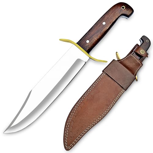 Akari Craft Large Bowie Knife with Leather Sheath Fixed Blade Hunting Knife D2 Steel with Leather for Outdoor Camping
