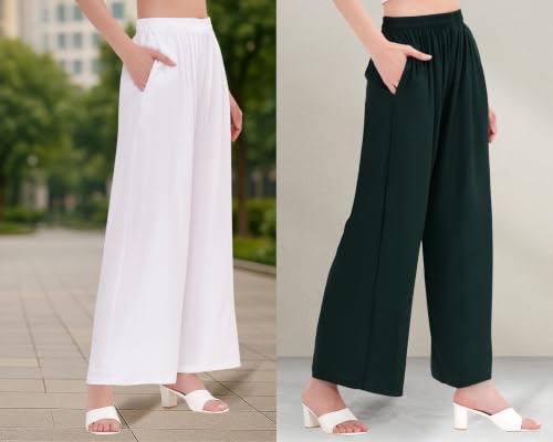 Image of Buy That Trendz D76 M to 6XL Cotton Viscose Loose Fit Flared Wide Leg Palazzo Pants for Women Red Chocolate Brown Combo Pack of 2