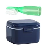 PLUSHCEWT Caja de dentaduras con colador para dentaduras postizas, caja con cepillo de dientes para guardar y limpiar, caja de llaves portátil para aparatos ortopédicos, protector bucal, higiene y
