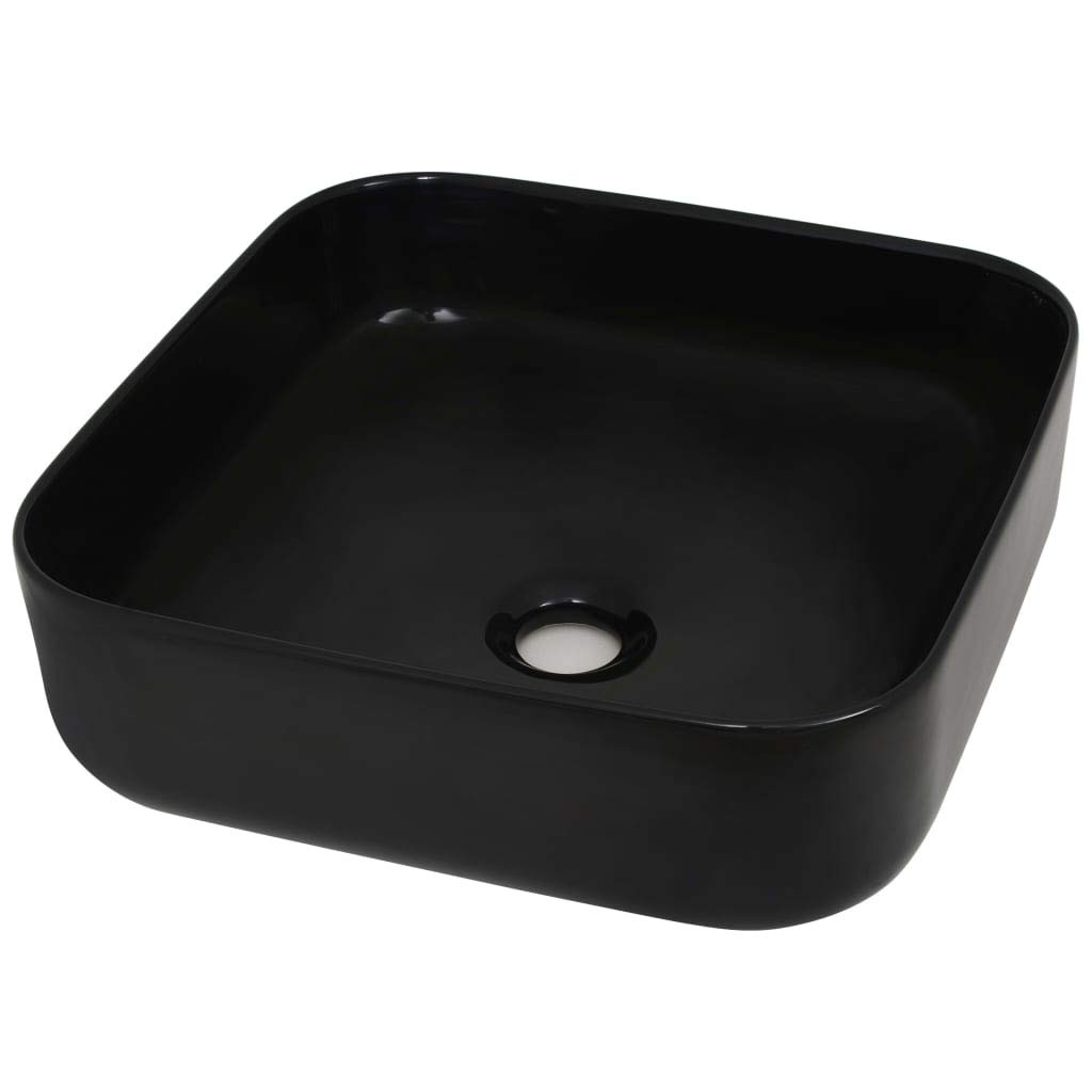 Lavabo para baño y aseo de invitados negro cuadrado de cerámica 38x38x13,5 cm