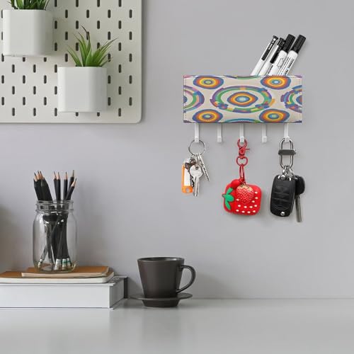 Soporte de pared para llaves sin taladro con 5 ganchos y diseño arco iris de moda 6