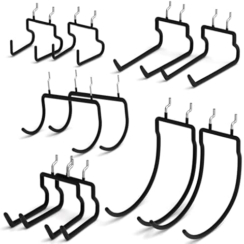 INCLY 10 PCS Heavy Duty Peg Board Hooks for Hanging Tools, 1/4" Large Pegboard Drill Holder Hook Accessories, Double Hooks Tool Utility Hanger for Drill, Power Tools, Workbench, Garage, Craft Cover