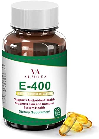 ALMOES E-400 D-Alpha TOCOPHERYL Acetate, Antioxidant Health, Supports Skin and Immune Support, (50 Liquid Capsules)