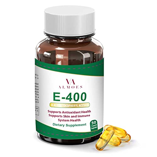 Almoes E-400 D-Alpha Tocopheryl Acetate, Antioxidant Health, Supports Skin And Immune Support, (50 Liquid Capsules) #TOP2