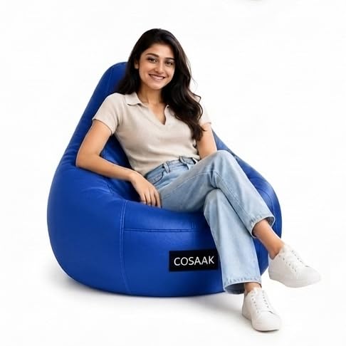 Image of XXL Teardrop Leatherette Bean Bag Chair Cover Without Beans, Livingroom, Bedroom, Garden, use for Indoor Gaming and Reading Chair, (Blue, XXL, Solid)