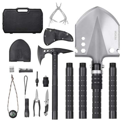 VEVOR Pala de Supervivencia Hacha de Supervivencia, 28 en 1 Palas Plegables para Acampar con Hacha, Juego de Pala y Hacha de Acero Inoxidable, Equipo de Supervivencia para Acampar y Hacer Senderismo
