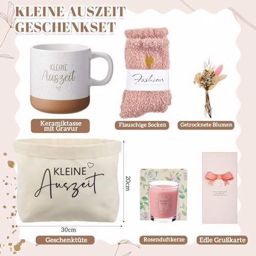 Xuniea Kleine Auszeit Frauen Geschenkkorb Wellness Geschenke Set für Mama Schwiegermutter Patin Entspannung Ritual Geschenkset Muttertag 18 40 70. Geburtstagsgeschenk für Beste Freundin Chefin(Rosa)