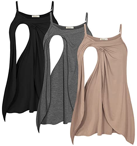 Image of PARNIXS Women's Maternity Nursing Tank Tops Sleeveless Breastfeeding Clothes Shirts (3 Pack) [2022 Upgraded Version]