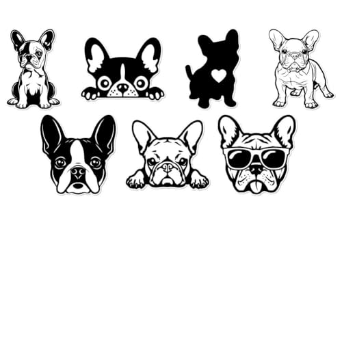 WADORN 7 Adesivi In Vinile con Motivo Bulldog Francese, Divertente Adesivo In Vinile con Cane Frenchie, Autoadesivo Impermeabile per Auto, per Finestre, Auto, Camion, Skateboard, Parete, Tazza, Laptop