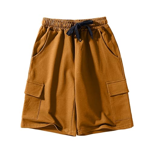 Boys Cotton Cargo Sweat Shorts Knee Length Elastic Waist Drawstring Jogger Shorts Summer Casual Sports SweatShorts